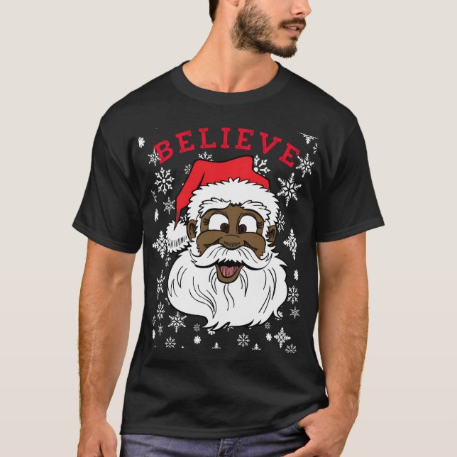 Black Glaube Santa Fun Albern Santa African Americ T-Shirt (Vorderseite)