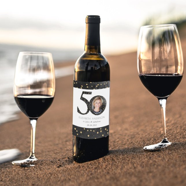 Black Glitter 50 & Fabulous Foto Weinetikett (Von Creator hochgeladen)