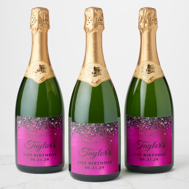 Black Glitter Top Hot Pink Foil 21st Birthday (Flaschen)