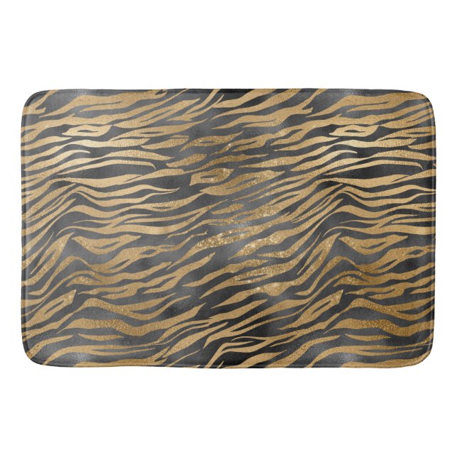 Black Glitz Gold Animal Print Badematte (Vorderseite)