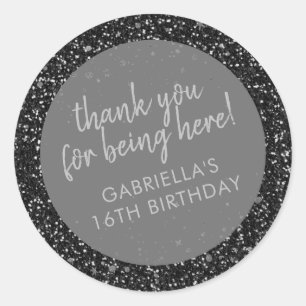Black Glitzer Birthday Gefallen Runder Aufkleber