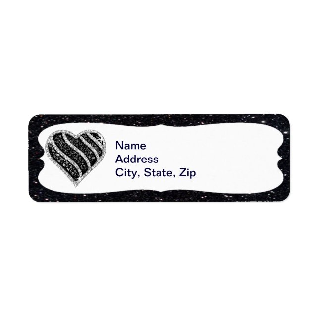 Black Glitzer Black Heart Address Labels (Vorne)