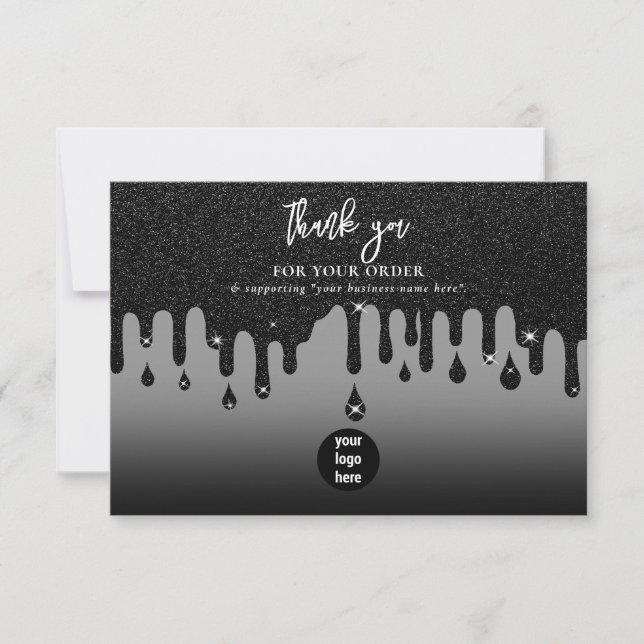 Black Glitzer Business Vielen Dank Logos Social Me Dankeskarte (Vorderseite)