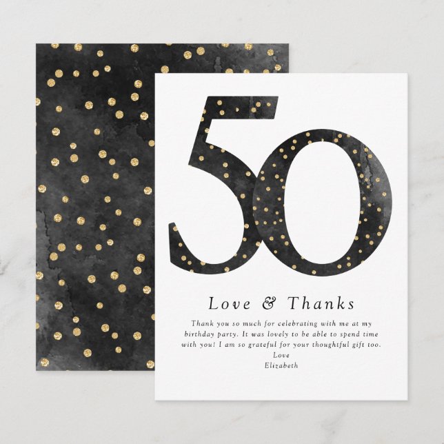 Black Glitzer Confetti 50. Geburtstag Dankeskarte (Vorne/Hinten)