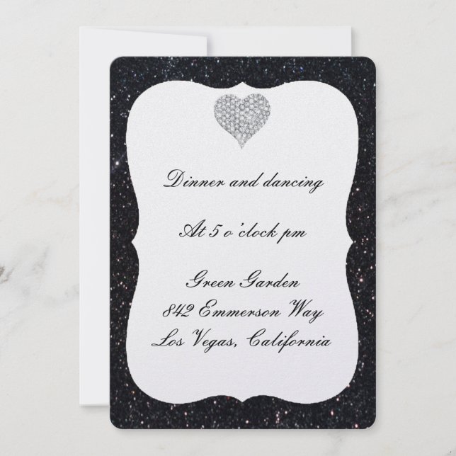 Black Glitzer Diamond Heart Empfang Card Einladung (Vorderseite)