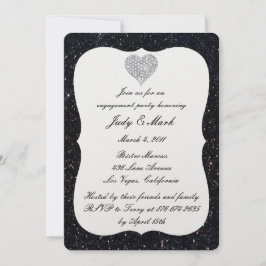 Black Glitzer Diamond Heart Engagement Party Einladung