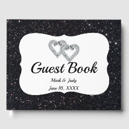 Black Glitzer Diamond Hearts Gästebuch