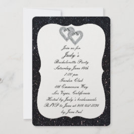 Black Glitzer Diamond Hearts Junggeselinnen-Abschi Einladung