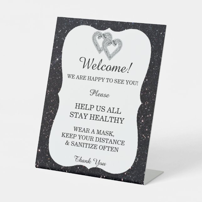 Black Glitzer Diamond Hörer Hochzeitssicherheit Sockelschild (Vorderseite)