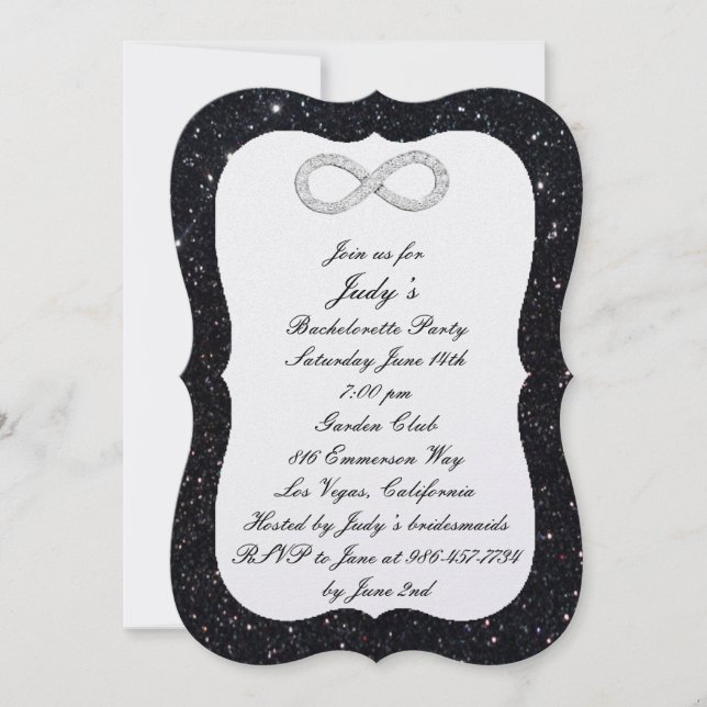Black Glitzer Diamond Infinity Junggeselinnen-Absc Einladung (Vorderseite)