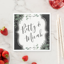 Black Glitzer & Eucalyptus Wedding Napkins Serviette