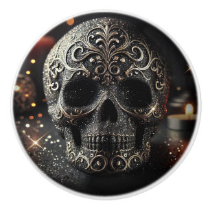Black Glitzer Glam Sparkle Skull Gothic Keramikknauf