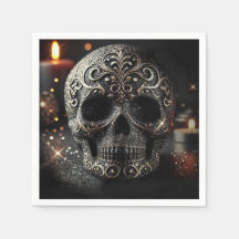 Black Glitzer Glam Sparkle Skull Gothic