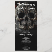 Black Glitzer Glam Sparkle Skull Hochzeitsprogramm