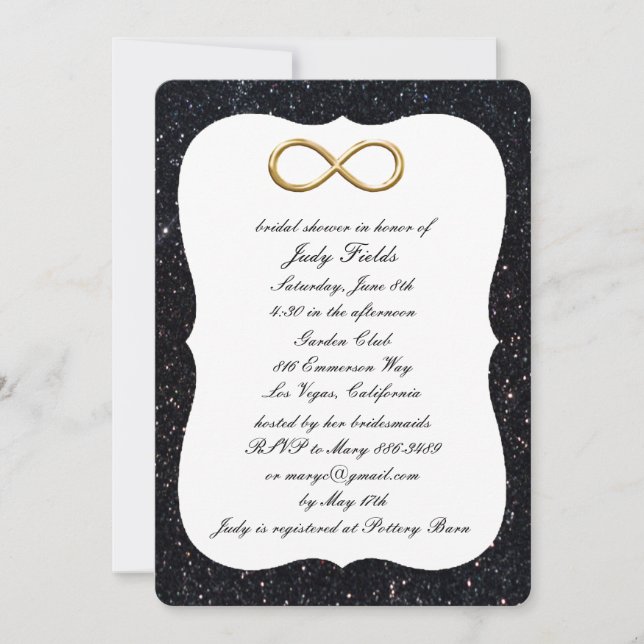 Black Glitzer Gold Infinity Brautparty laden ein Einladung (Vorderseite)