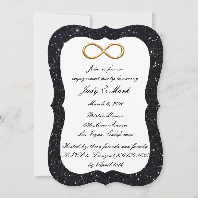 Black Glitzer Gold Infinity Engagement Party Einladung (Vorderseite)