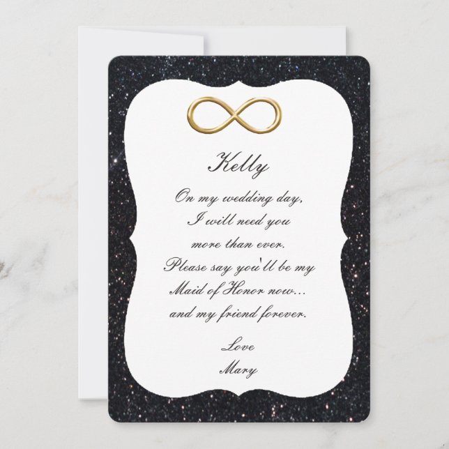 Black Glitzer Gold Infinity Trauzeugin Card Einladung (Vorderseite)