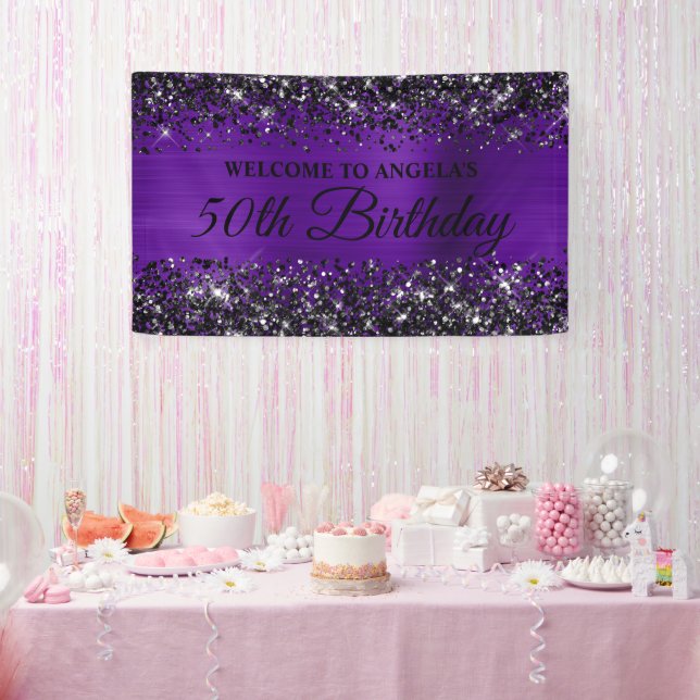 Black Glitzer Indigo Lila 50. Geburtstag Willkomme Banner (Party)