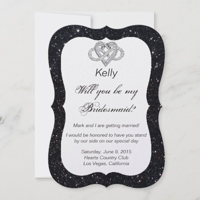 Black Glitzer Infinity Heart Bridesmaid Card Einladung (Vorderseite)