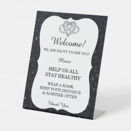 Black Glitzer Infinity Heart Wedding Safety Sockelschild