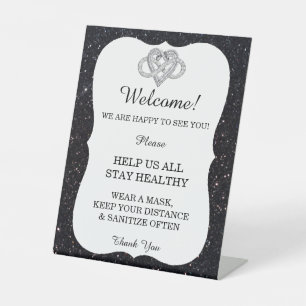 Black Glitzer Infinity Heart Wedding Safety Sockelschild
