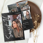 Black Glitzer ombre Skript 4 Foto Sweet 16 Einladung<br><div class="desc">Moderne schwarze Glitzer ombre Farbverlauf Glitzern Drehbuch Schwarz Sweet 16 Geburtstagsfeier Einladung. Fügen Sie 4 Ihrer Lieblings-Fotos mit einem modernen gebürsteten Schriftart und Foto Gitter Collage.</div>