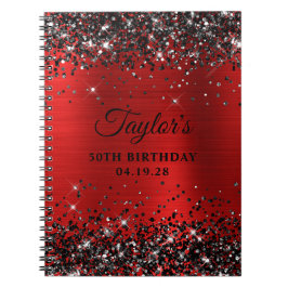 Black Glitzer Red Foil 50. Geburtstag Gästebuch Notizblock
