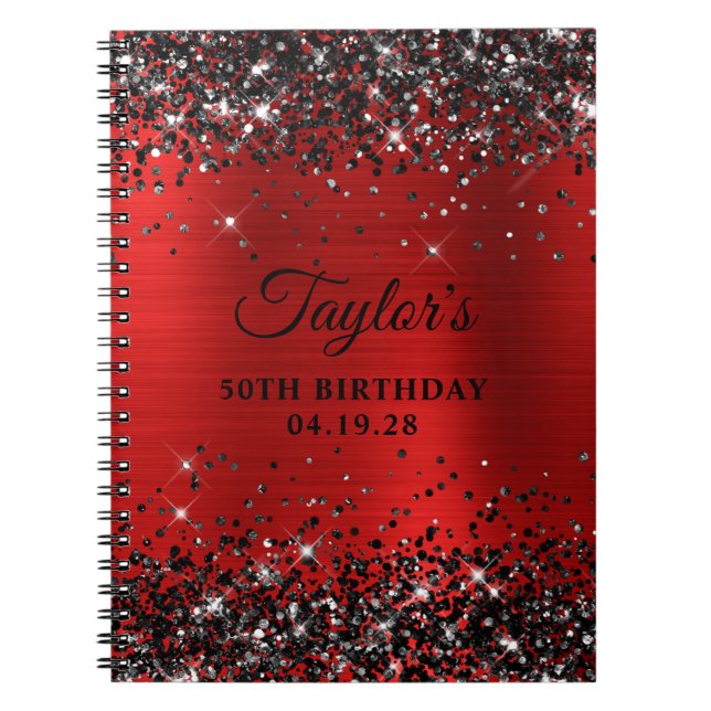 Black Glitzer Red Foil 50. Geburtstag Gästebuch Notizblock (Vorderseite)
