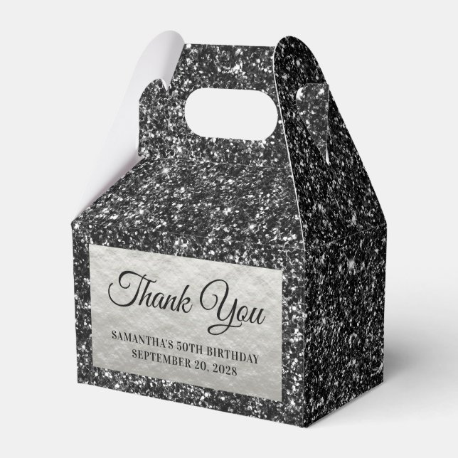 Black Glitzer Silver 50. Geburtstag Vielen Dank Geschenkschachtel (Vorderseite)