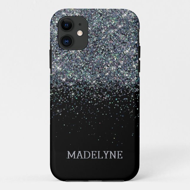 Black Glitzer Sparkle Girly Personalisierter Name Case-Mate iPhone Hülle (Rückseite)