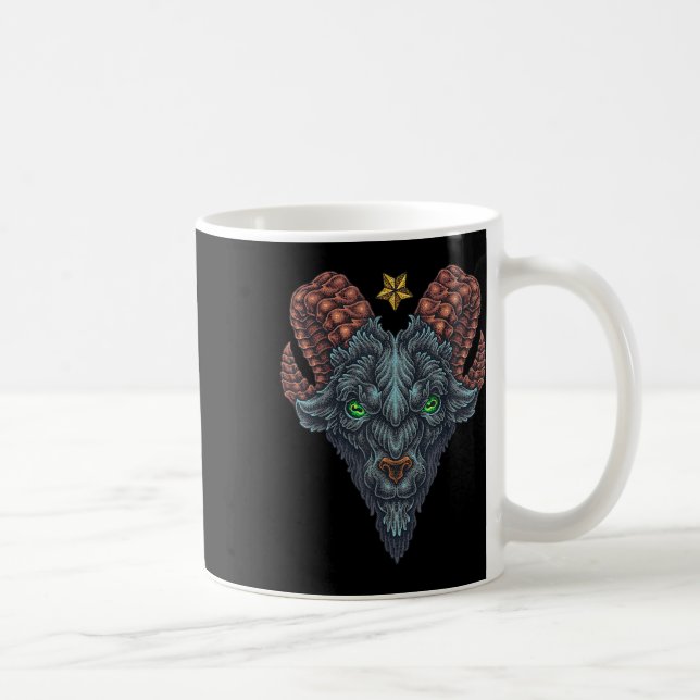Black Goat Phillip Head Star Hand Drawing Old Scho Kaffeetasse (Rechts)