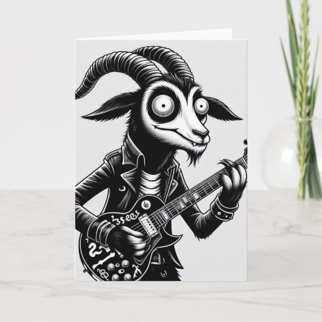 Black Goat Playing Gitarre Schwarz-Weiß Karte (Vorderseite)