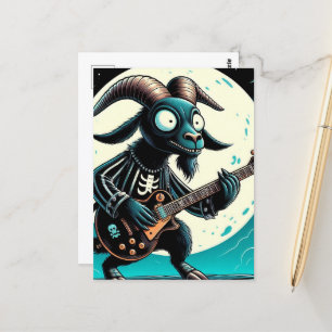 Black Goat Playing Gitarre Vollmond Postkarte