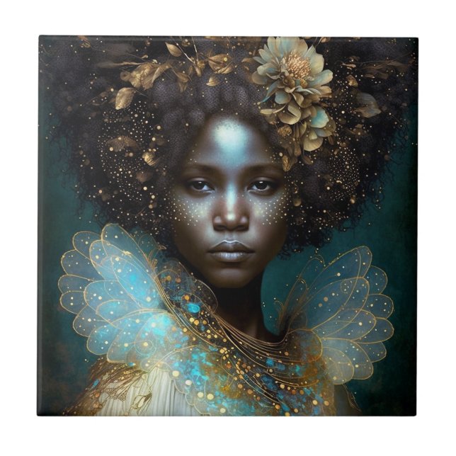 Black Goddess Fantasy Art Fliese (Vorderseite)
