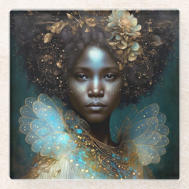 Black Goddess Fantasy Art Glasuntersetzer (Vorderseite)