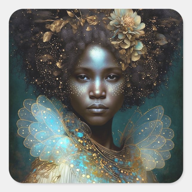Black Goddess Fantasy Art Quadratischer Aufkleber (Vorderseite)