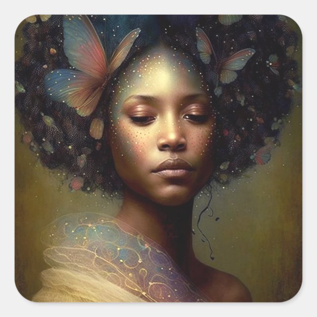 Black Goddess Fantasy Art Quadratischer Aufkleber (Vorderseite)