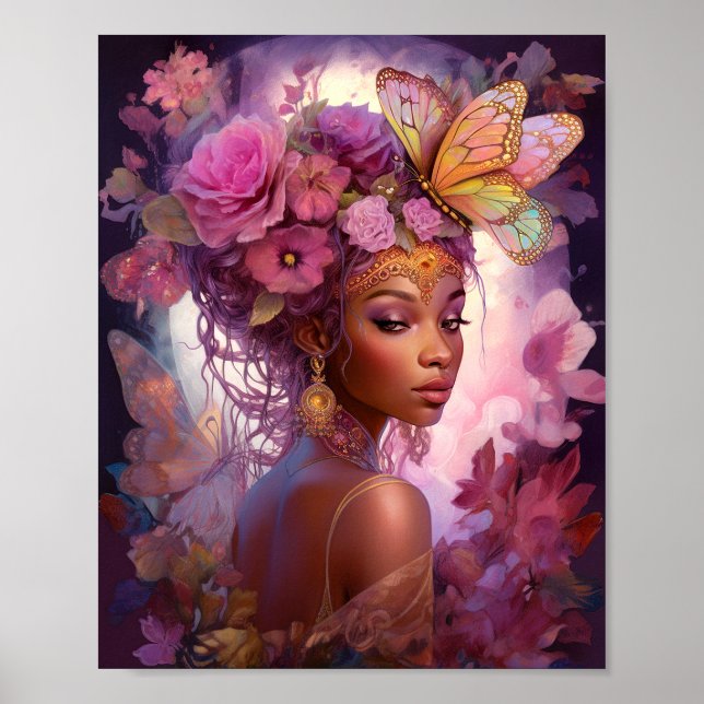Black Goddess Pink Lila Fantasy Art Poster (Vorne)