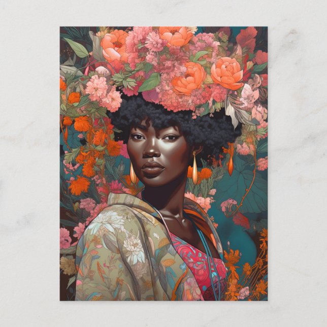 Black Goddess Queen Blume Fantasy Art Postkarte (Vorderseite)