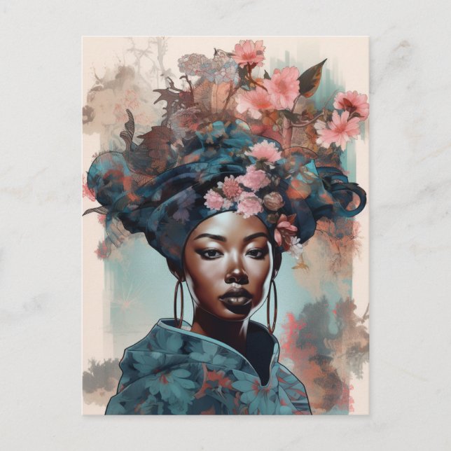 Black Goddess Queen Pink Blue Fantasy Art Postkarte (Vorderseite)