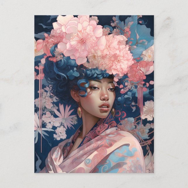 Black Goddess Queen Pink Blue Fantasy Art Postkarte (Vorderseite)