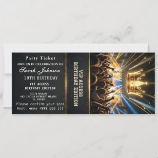 Black Gold 18th VIP Birthday Ticket Invite Einladung