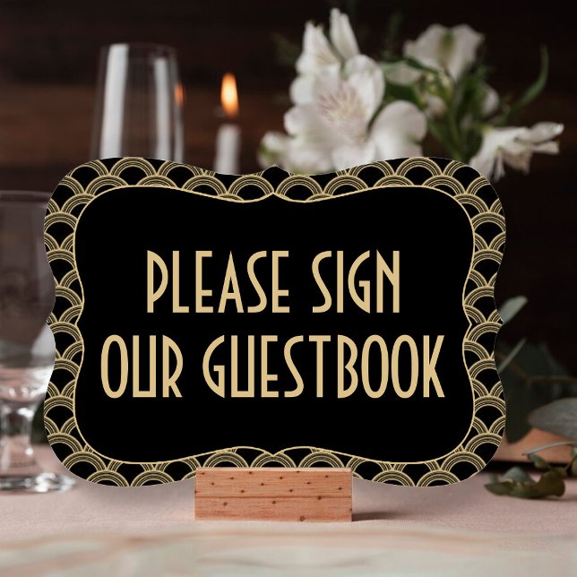 Black & Gold 1920er Gatsby Wedding Guestbook Sign Einladung (Von Creator hochgeladen)