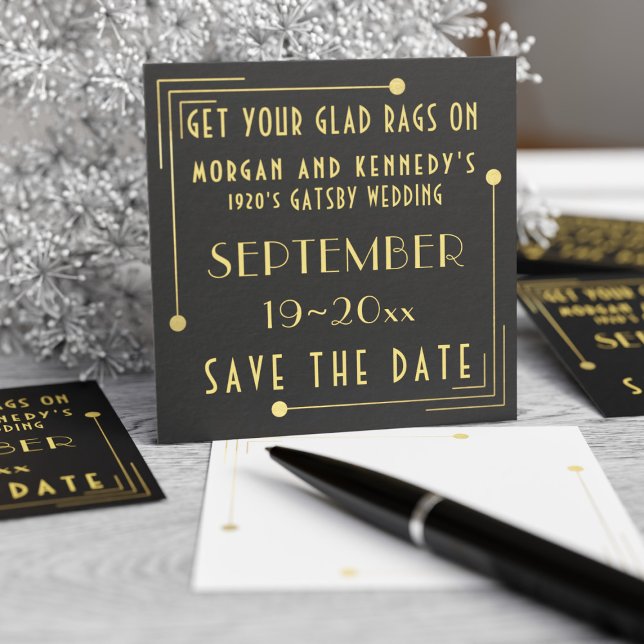 Black Gold 1920er Hochzeit Save the Dates 100 Pack (A pack of 100 business card sized save the dates for your Gatsby Wedding. Just add your detail)