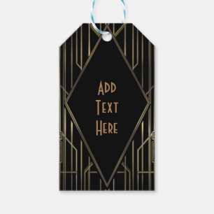 Black & Gold 20er Art Deco Gatsby Glam Hochzeit Geschenkanhänger