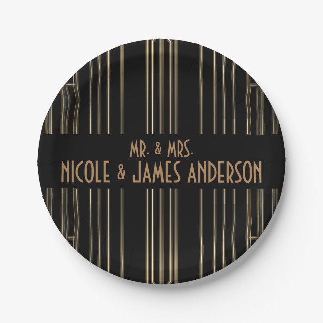 Black & Gold 20's Art Deco Gatsby Custom Wedding Pappteller (Vorderseite)