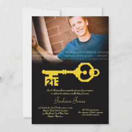 Black & Gold 21st Birthday Party Key Invitation Einladung