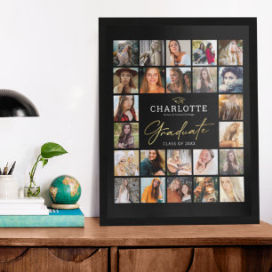 Black Gold 24 Photo Collage Poster de graduation