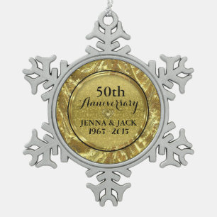 Black & Gold 25. Hochzeitsszenario Schneeflocken Zinn-Ornament