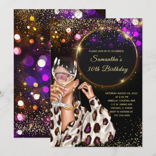 Black Gold 30. Geburtstag Einladung (Vorne/Hinten)